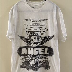 Nova Men “Angel Number 444” Graphic Tee White Size L Streetwear Vibe